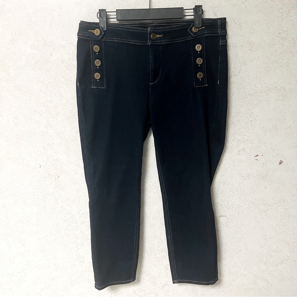 TALBOTS 10P WOMENS DARK WASH BUTTONS STRETCH COTTON BLEND DATE NIGHT 70'S JEANS